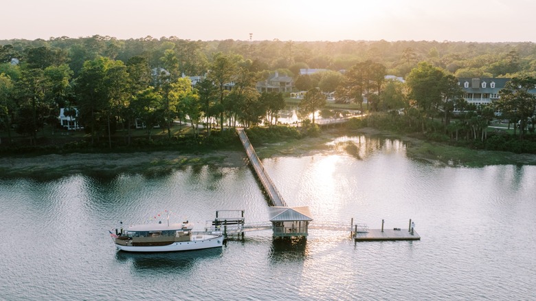 Aerial view of the coast of Palmetto Bluff
