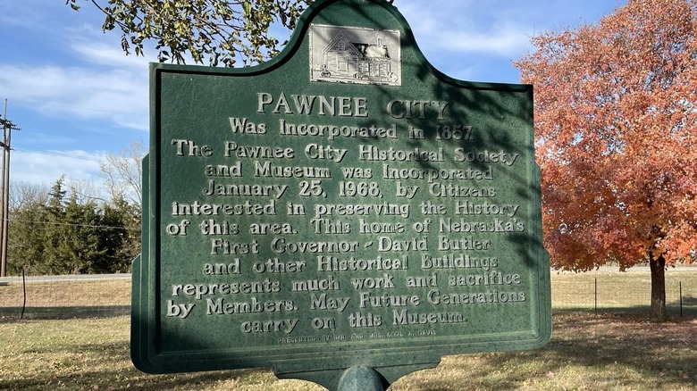 Historical marker in Pawnee City, Nebraska