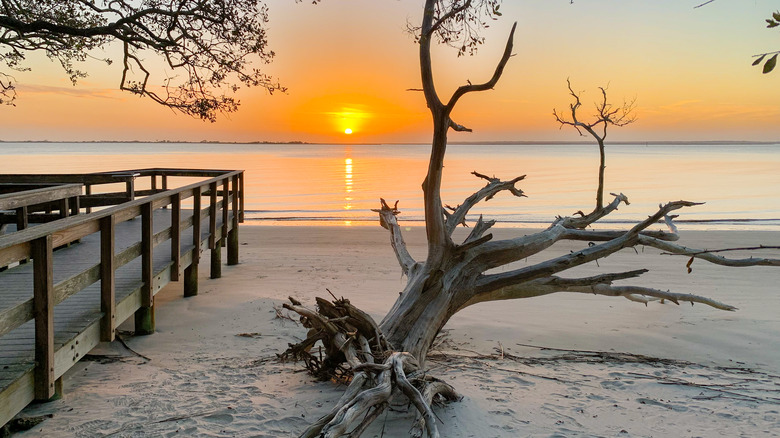 Sunset over beach on Jekyll Island, Georgia