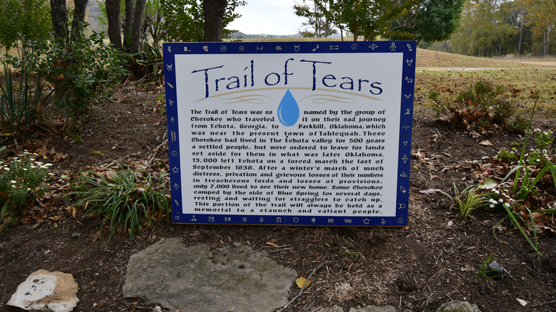 A sign at the Trail of Tears' Blue Springs Heritage Center in Eureka Springs