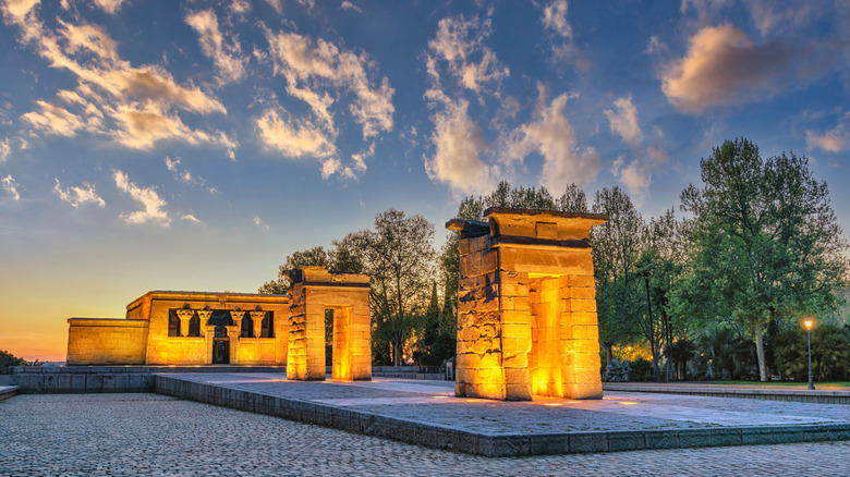 Madrid's Temple of Debod lit at sunset