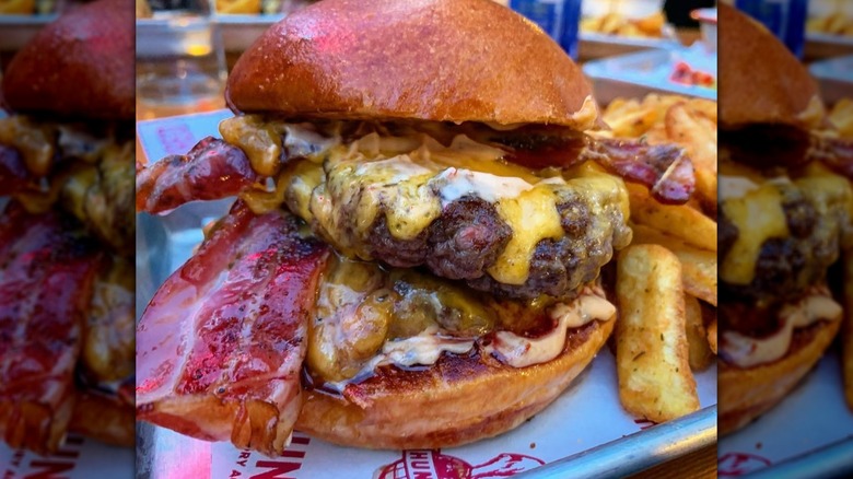 Close-up of a Hundred Burgers meal