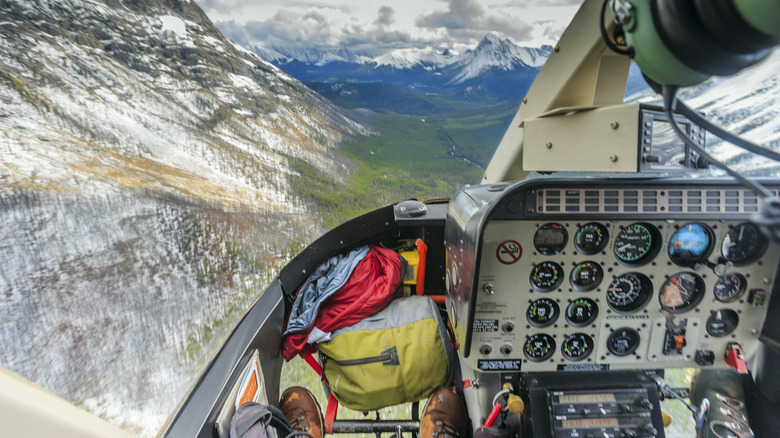 Landscape view from helicopter cockpit
