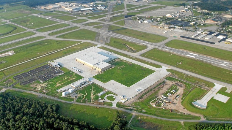 Two gravestones embedded on the runway of Savannah airport