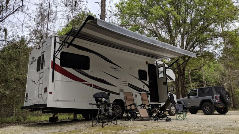 An RV parked at Givhan Ferry State Park's campgrounds