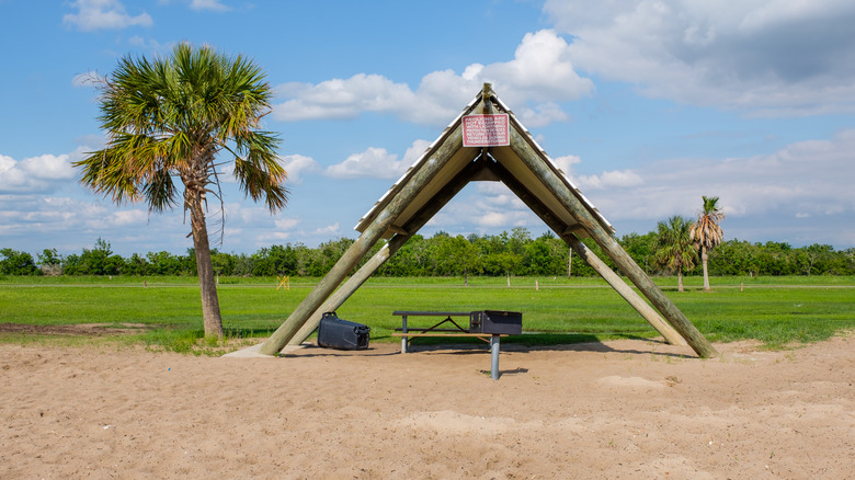 An A-Frame on the beach at Cypremort Point State Park