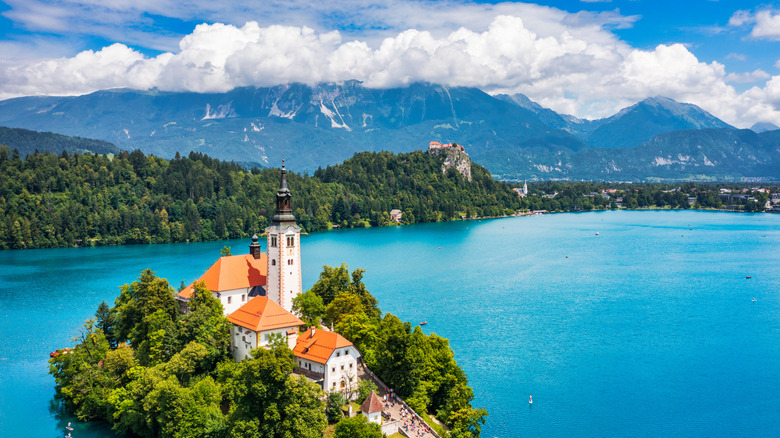 Aerial view of Lake Bled in Slovenia