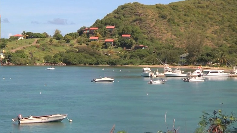 Boats on the water off the coast of Nevis