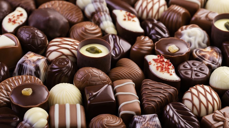 Different kinds of chocolate bonbons and treats