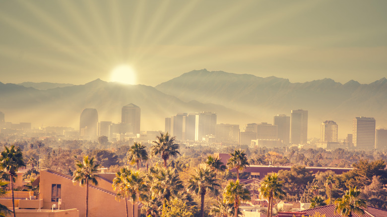 Morning sun rays over Phoenix, Arizona