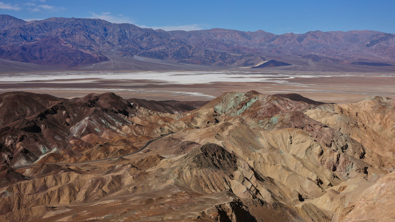 The view over the Artists Palette from the top of Desolation Canyon Death Valley