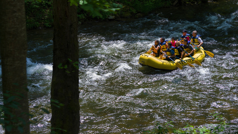 A group of people rafting on the Nantahala River