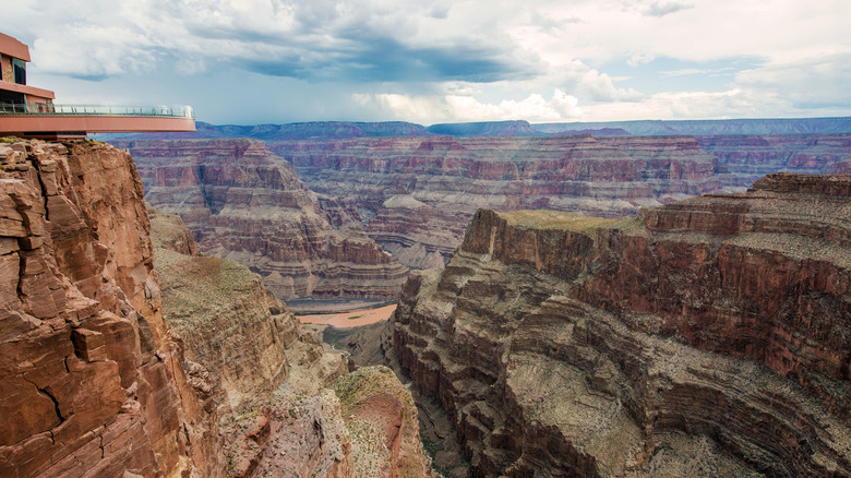 A view of Grand Canyon West's rock formations and the Skywalk.
