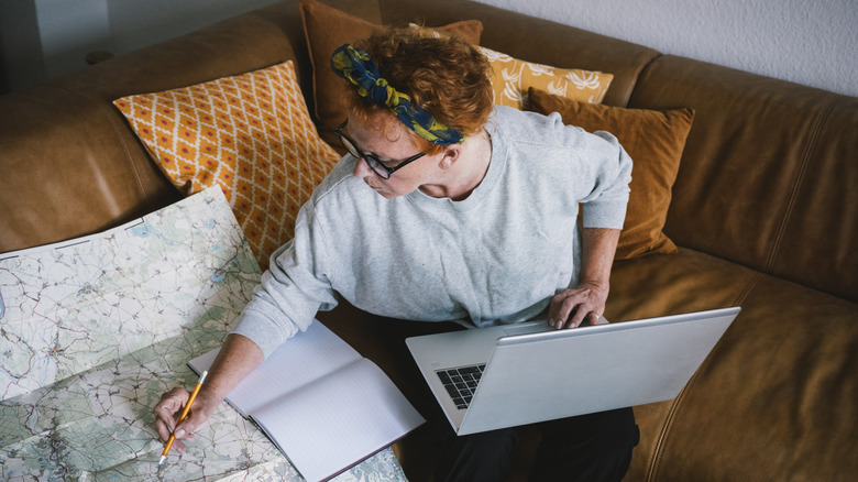 Woman planning her road trip