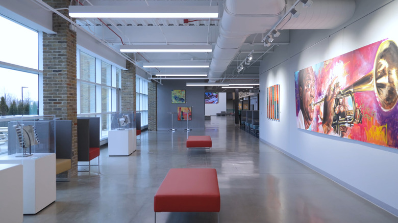 Art gallery area inside The Hawk community center in Farmington Hills