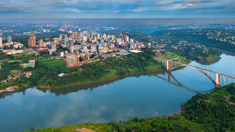 Aerial view of Ciudad Del Este along the Paraná River, the second-biggest city in Paraguay