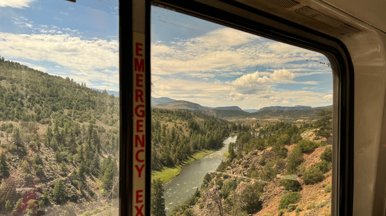 View of Colorado mountains and canyon from the train window