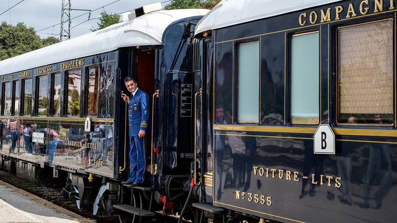 A train guard on board the Venice Simplon-Orient-Express luxury train