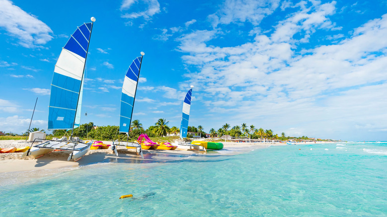 Varadero Beach in Cuba with catamarans.