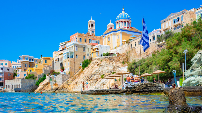 City on hill with colorful buildings