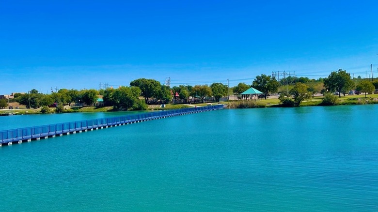 A riverside park and small dam