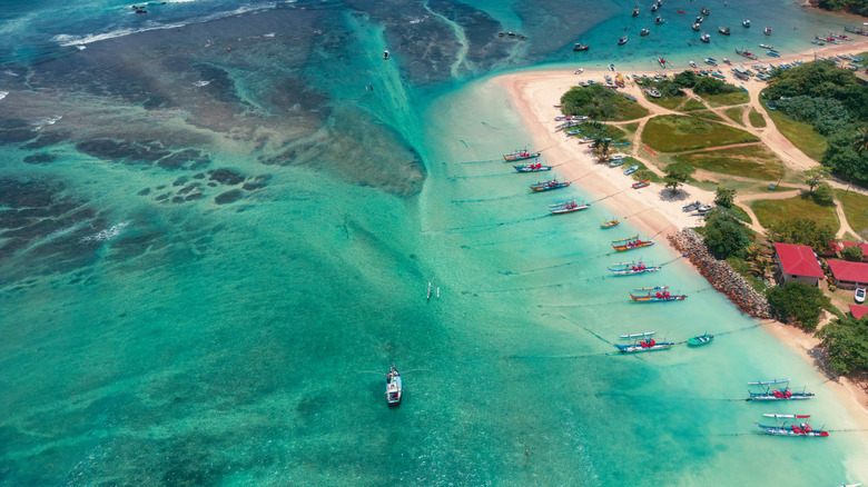 Aerial view of Weligama's beaches and coastline.