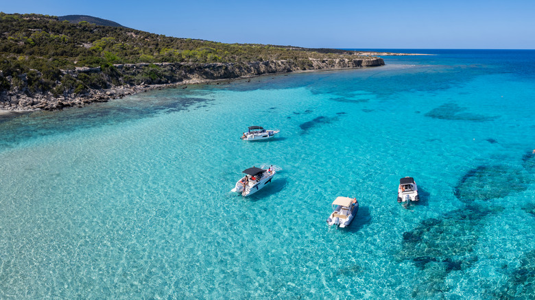 Boats in a blue lagoon in Cyprus
