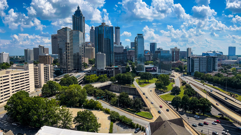 Atlanta skyline with greenery