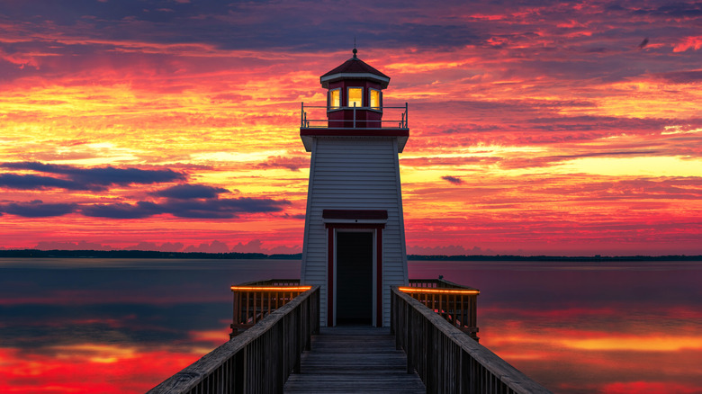 Jetty with sunset background in Grand Rivers