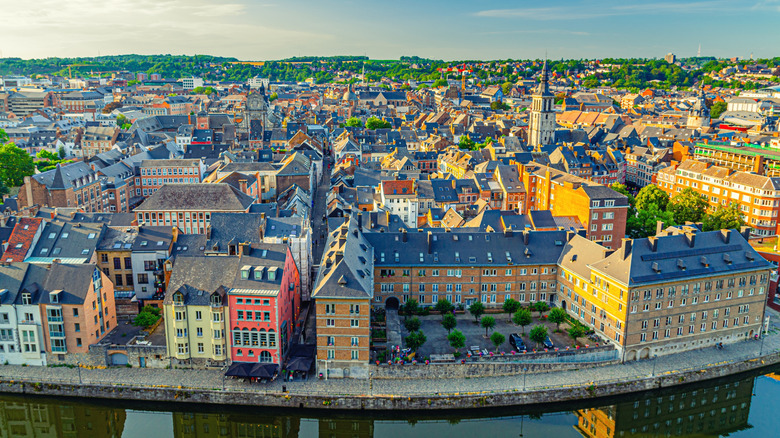 Birds eye view of colorful buildings in Namur City