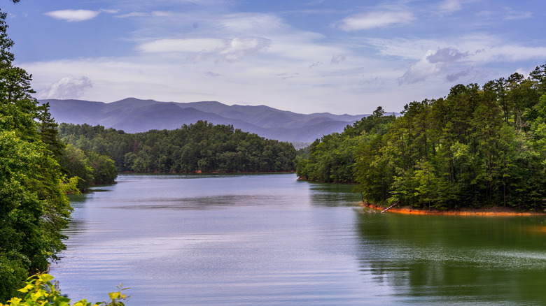 The Tuckasegee River near Bryson City, North Carolina on a sunny day