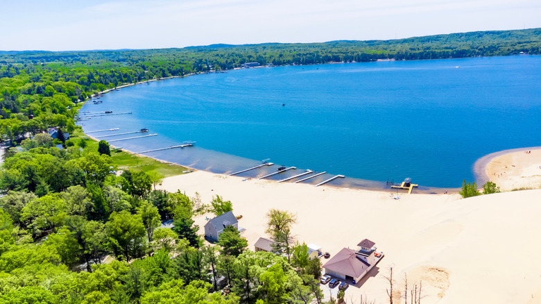 Aerial view of Silver Lake Sand Dunes near Hart, Michigan