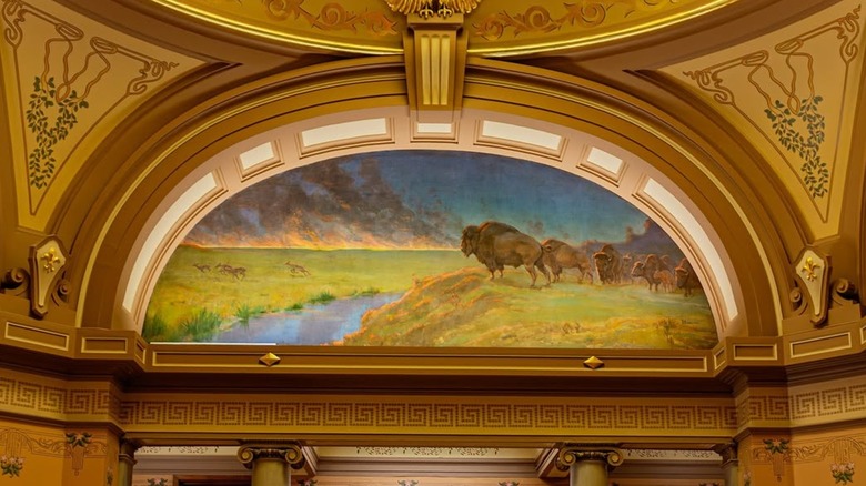 A mural inside the Jasper County Courthouse in Newton, Iowa