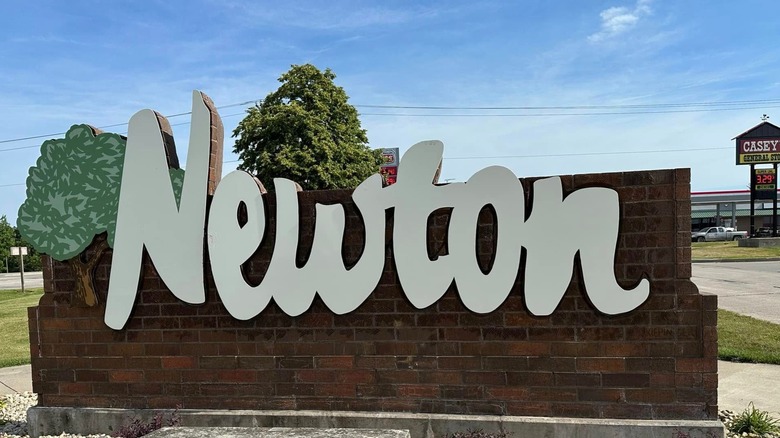 The welcome sign in Newton, Iowa on a sunny day