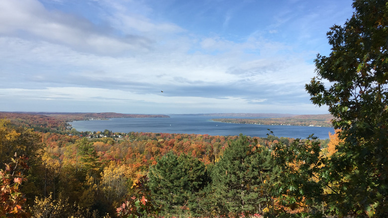 An overview shot of Boyne City, Michigan.