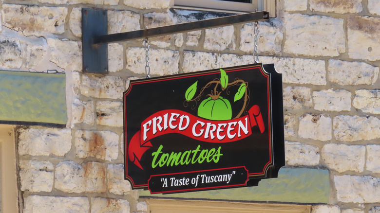 Close-up of Fried Green Tomatoes sign in Galena