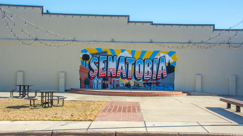 Senatobia sign painted on a building