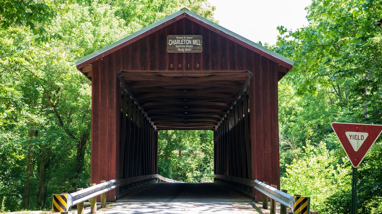 A covered bridge crossing the Little Miami River