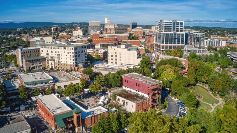 Aerial view of Greenville, South Carolina on a clear day