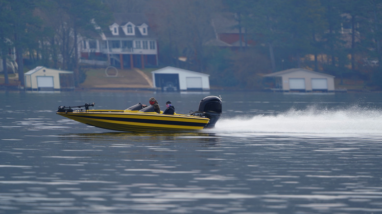 Anglers on Lake Guntersville in a yellow boat
