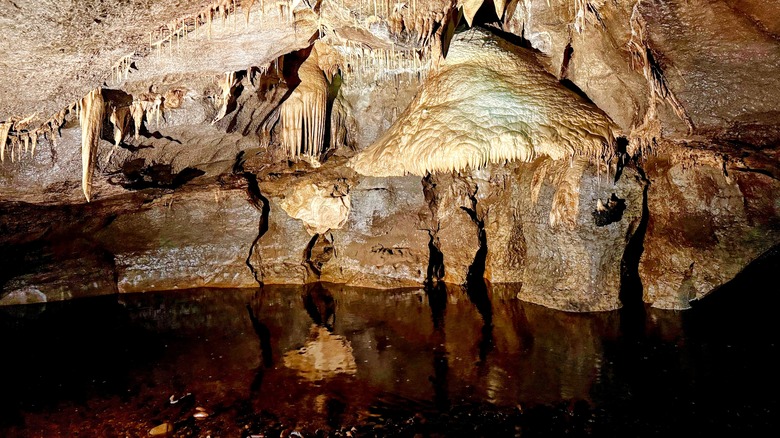 View of stalagmites inside of Marble Arch Cave