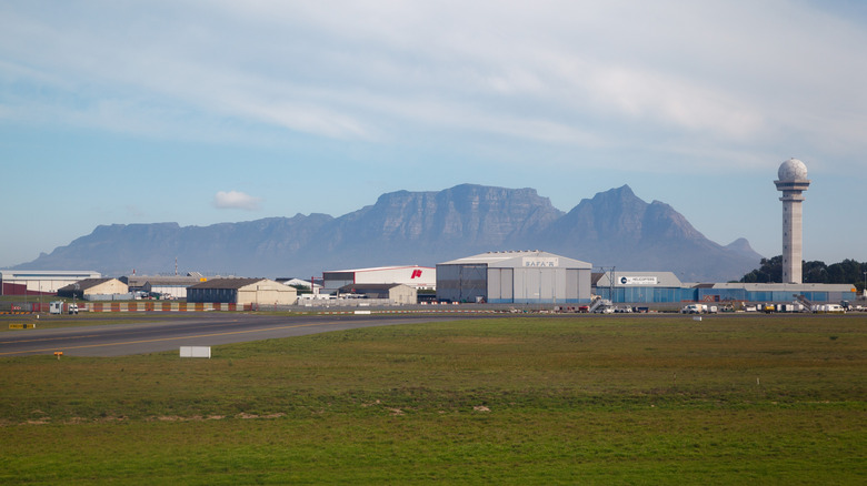 The Cape Town International Airport framed by a beautiful view of the Table Mountains