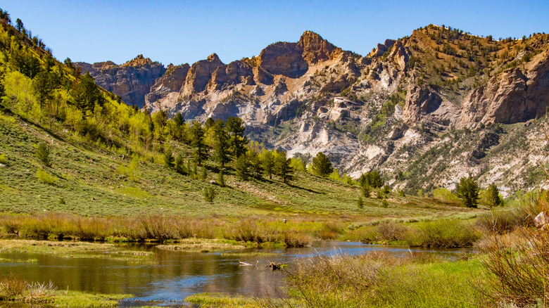 Water and dramatic mountains of Valley of Fires State Park
