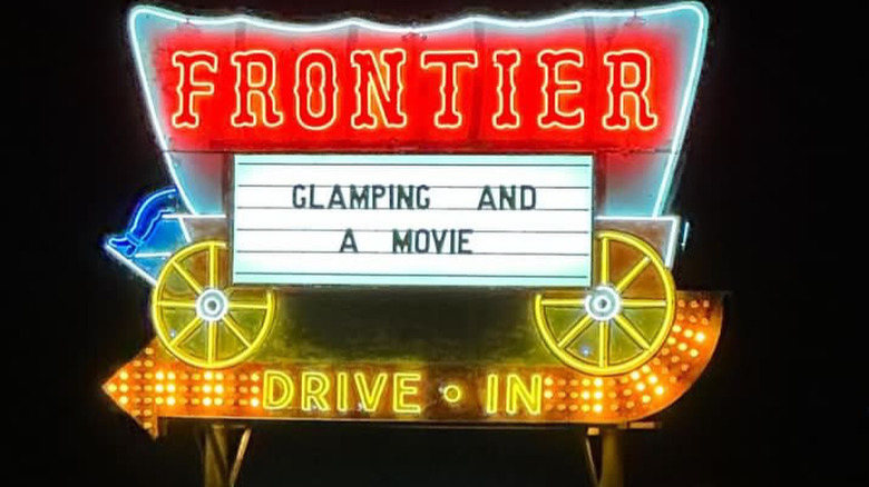 The restored neon sign at Frontier Drive-Inn