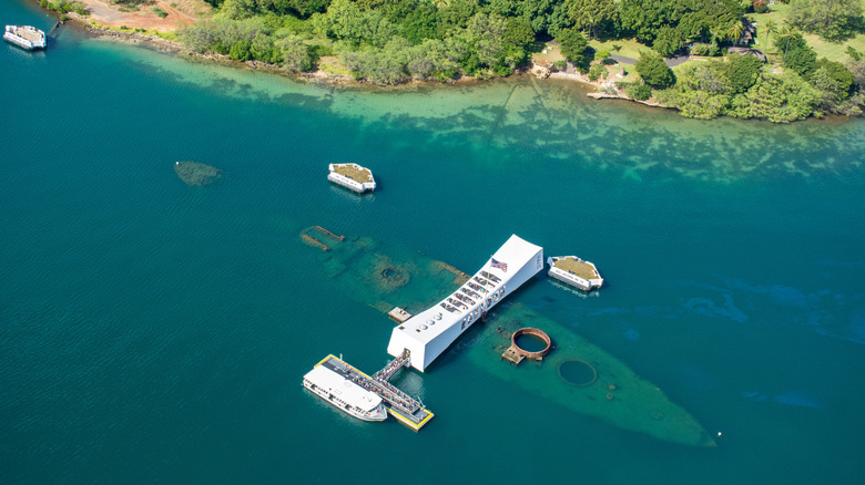 The USS Arizona Memorial near Pearl Harbor in Hawaii