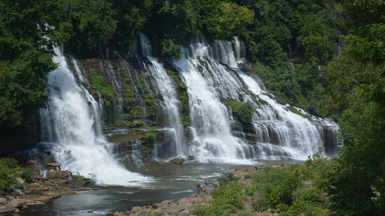 A waterfall streams down at Rock Island State Park in Tennessee