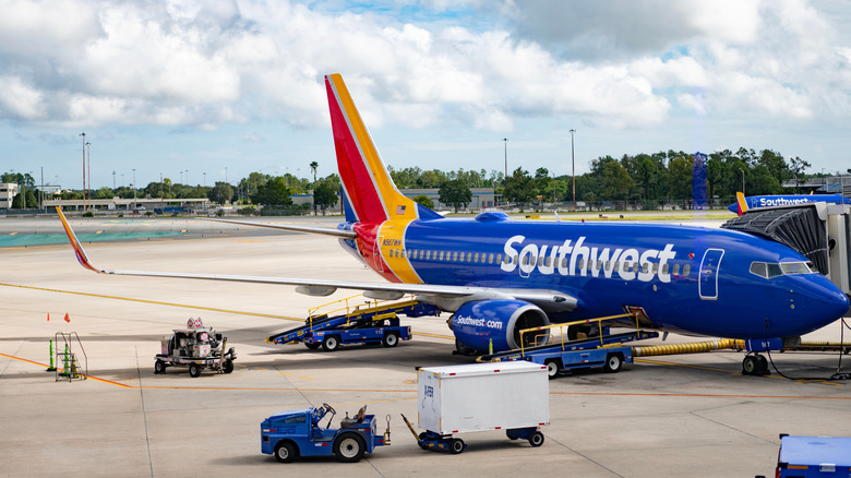 Southwest plane grounded at an airport