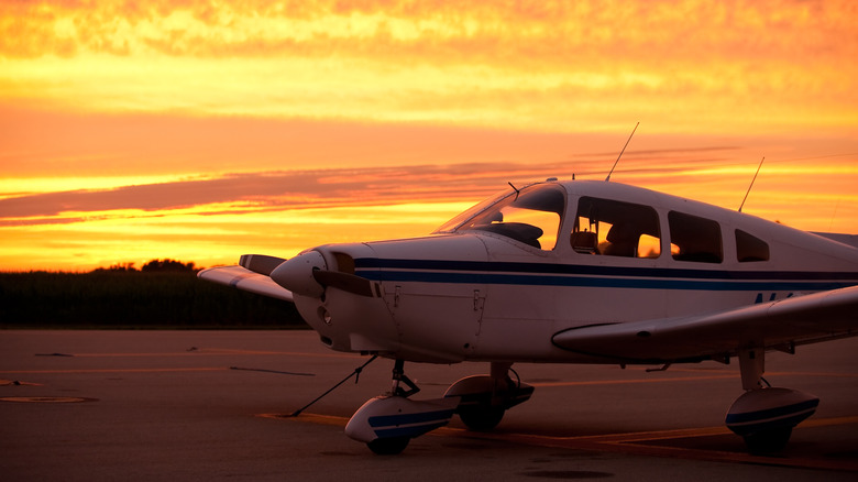 Private aircraft at sunset