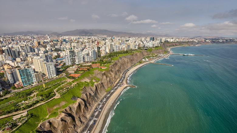 Aerial view of Costa Verde, Lima, Peru