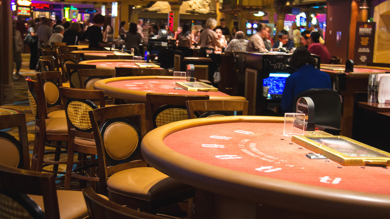 Tables on the casino floor at Treasure Island